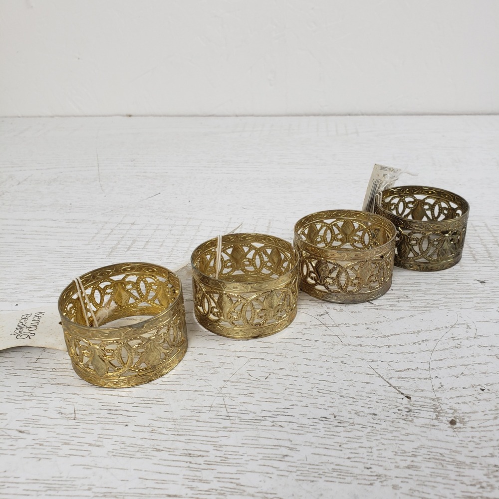 Kemp & Beatley Gold Tone Filigree Napkin Rings Set‎ of 4 VTG Made in USA 2236392